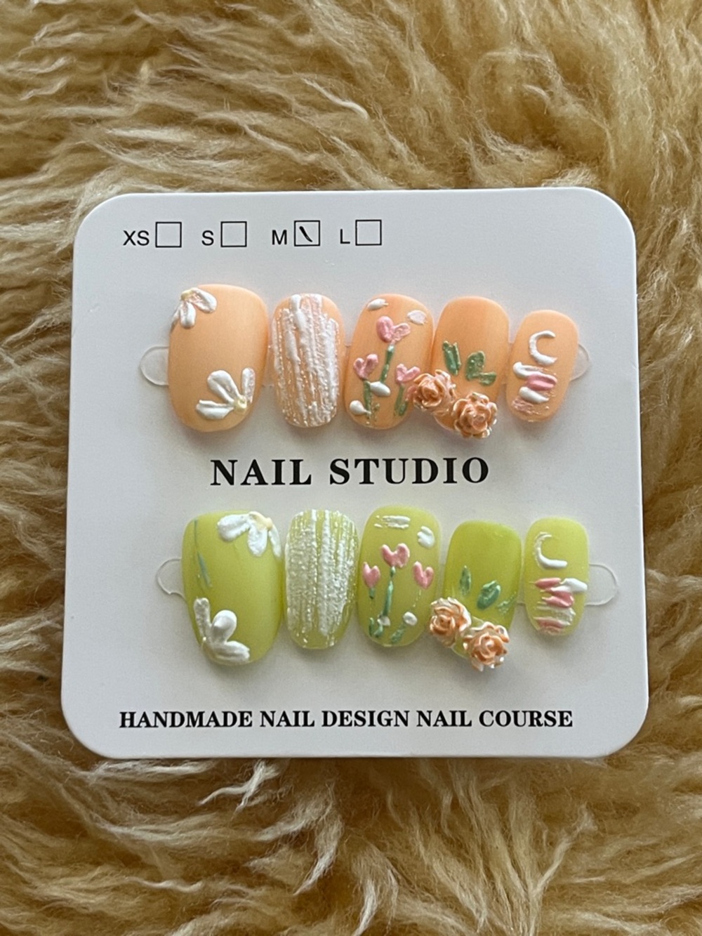 Peach & Lime Floral 3D Press-On Nail Set